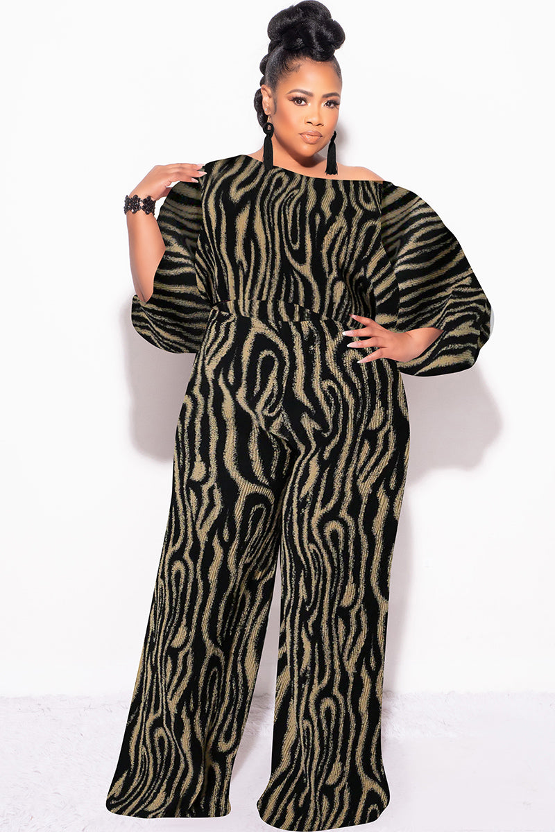 Final Size 2pc Pleated Off the Shoulder Top and Pants Set in Black and Tan