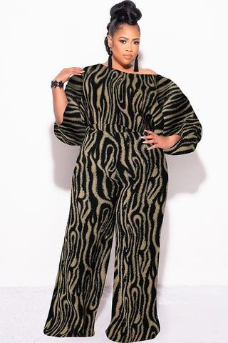 Final Size 2pc Pleated Off the Shoulder Top and Pants Set in Black and Tan