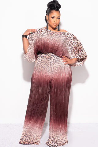 Final Size 2pc Pleated Off the Shoulder ColorBlock Top and Pants Set in Animal Print and Brown