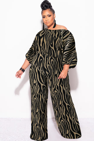 Final Size 2pc Pleated Off the Shoulder Top and Pants Set in Black and Tan