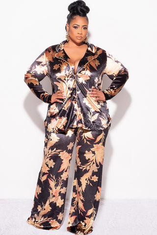 Final Sale Plus Size 2pc Silky Velvet Lounge Set in Black Floral Print