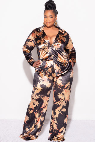 Final Sale Plus Size 2pc Silky Velvet Lounge Set in Black Floral Print