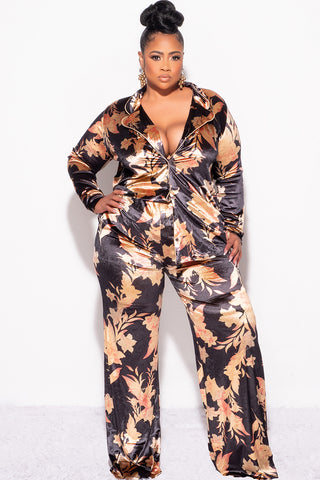 Final Sale Plus Size 2pc Silky Velvet Lounge Set in Black Floral Print