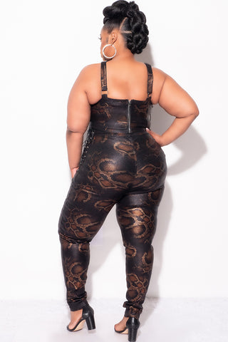 Final Sale Plus Size 2pc Pants Set in Snake Print With Lace Up Detail