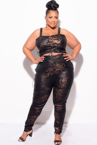 Final Sale Plus Size 2pc Pants Set in Snake Print With Lace Up Detail