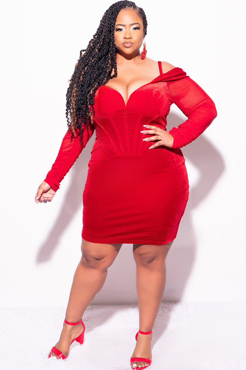Final Sale Plus Size Spaghetti Strap off the Shoulder Sheer Sleeve Velvet BodyCon Dress in Burgundy - 3x 22 Final Sale Plus Size Spaghetti Strap off the Shoulder Sheer Sleeve Velvet BodyCon Dress in Burgundy - 3x 22