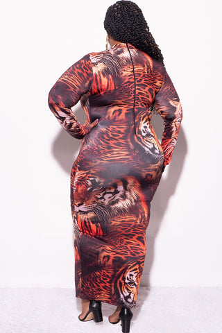 Final Sale Plus Size Midi Bodycon Dress in Tiger Print