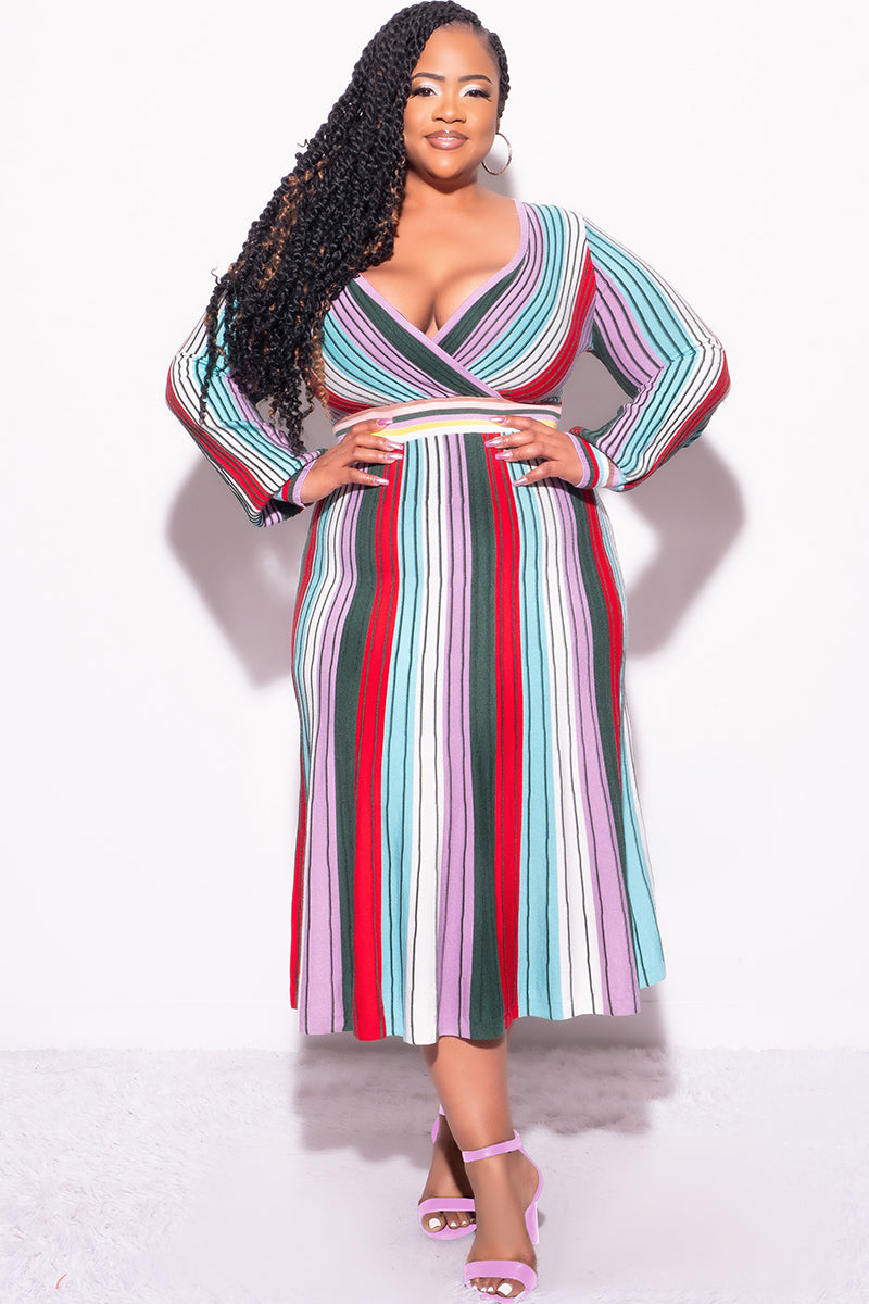 Final Sale Plus Size Knit Sweater Dress Multi Color Stripe Print Chic And Curvy Final Sale Plus Size Knit Sweater Dress Multi Color Stripe Print Chic And Curvy