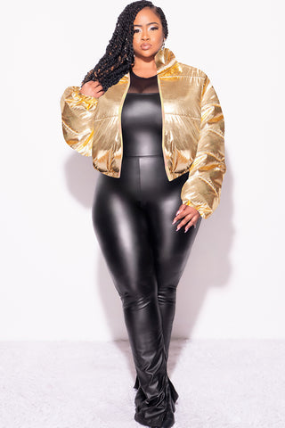 Final Sale Plus Size Shiny Crop Puffer Jacket in Gold