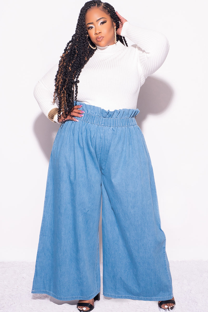Final Sale Plus Size Light Denim Wide Leg Pants