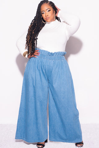 Final Sale Plus Size Light Denim Wide Leg Pants