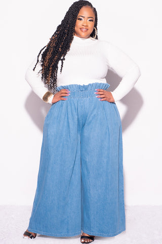 Final Sale Plus Size Light Denim Wide Leg Pants