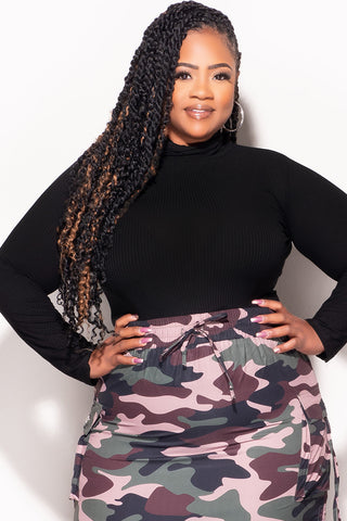 Final Sale Plus Size Long Sleeve Ribbed Turtle Neck in Black