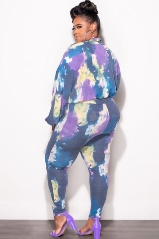 Final Sale Plus Size 2-Piece Set Long Sleeve Top & Pants in Purple & Yellow Tie Dye