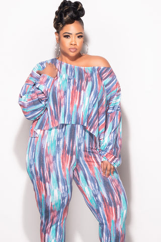 Final Sale Plus Size 2 pc Set Top & Pants in Purple / Mauve Multi-Color Print
