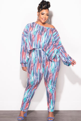 Final Sale Plus Size 2 pc Set Top & Pants in Purple / Mauve Multi-Color Print