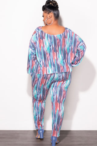 Final Sale Plus Size 2 pc Set Top & Pants in Purple / Mauve Multi-Color Print