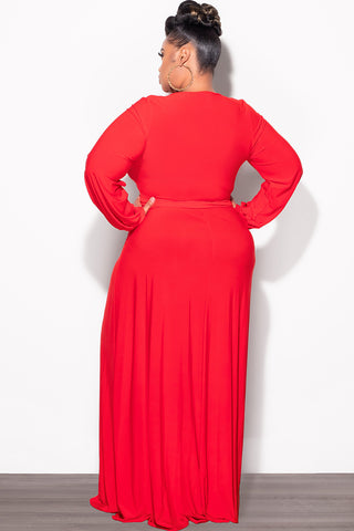 Final Sale Plus Size Faux Wrap Maxi Dress with Side Slit in Red
