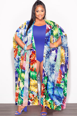 Final Sale Plus Size Chiffon Duster With Wrist Cuff in Multi-Color Palm Print