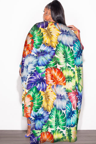 Final Sale Plus Size Chiffon Duster With Wrist Cuff in Multi-Color Palm Print