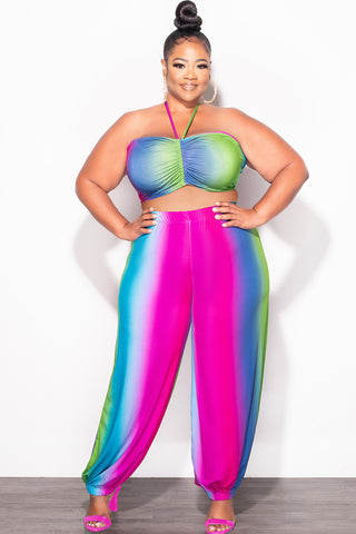 Final Sale Plus Size 2pc Halter Set in Ombré Print