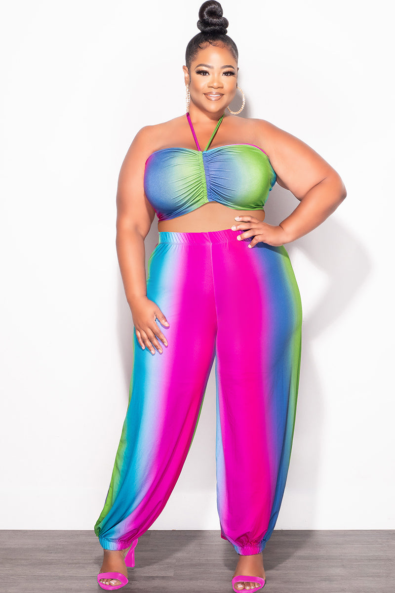 Final Sale Plus Size 2pc Halter Set in Ombré Print