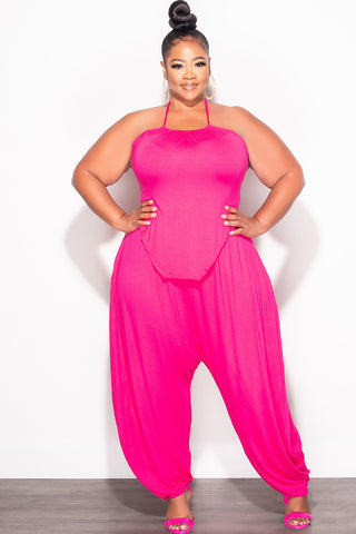 Final Sale Plus Size 2pc Halter Top and Harem Pants in Pink