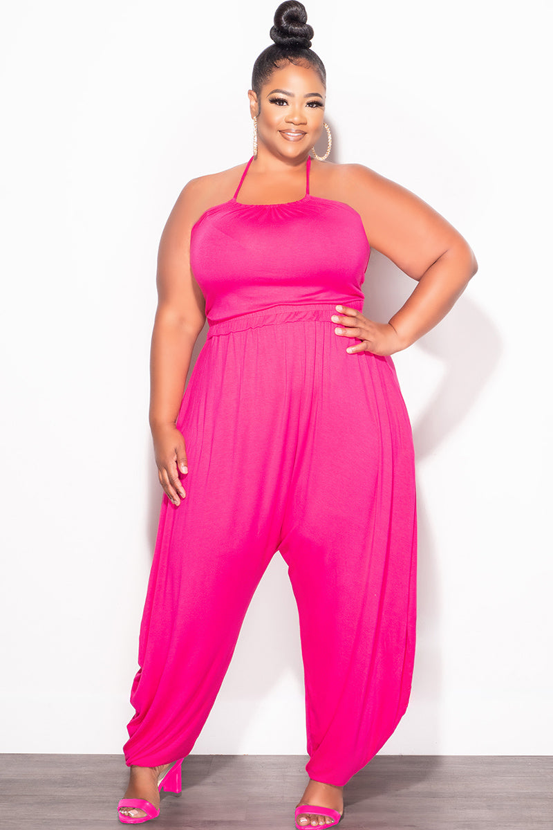Final Sale Plus Size 2pc Halter Top and Harem Pants in Pink