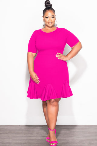 Final Sale Plus Size Ruffle Dress in Fuchsia