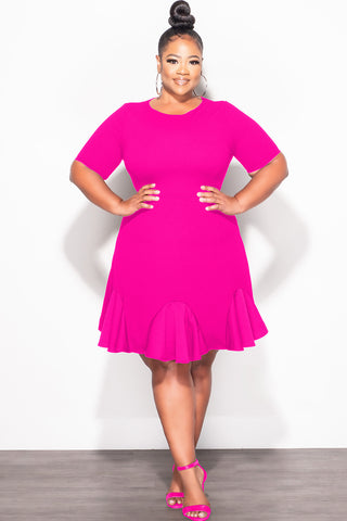 Final Sale Plus Size Ruffle Dress in Fuchsia