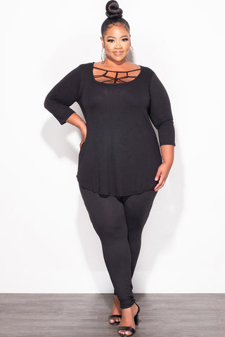 Final Sale Plus Size 2pc Top with Crisscross Front and Match Leggings in Black