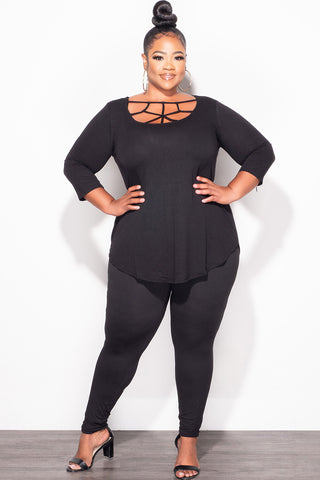 Final Sale Plus Size 2pc Top with Crisscross Front and Match Leggings in Black