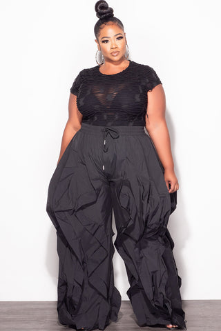 Final Sale Plus Size Short Sleeve Mesh See-Thru Textured Bodysuit in Black