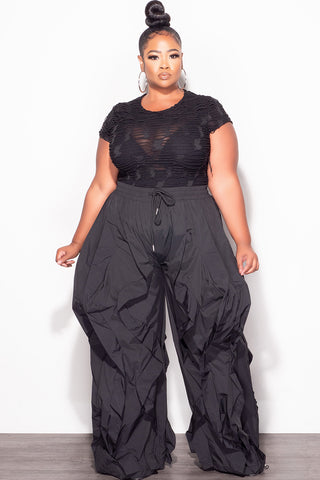 Final Sale Plus Size Short Sleeve Mesh See-Thru Textured Bodysuit in Black
