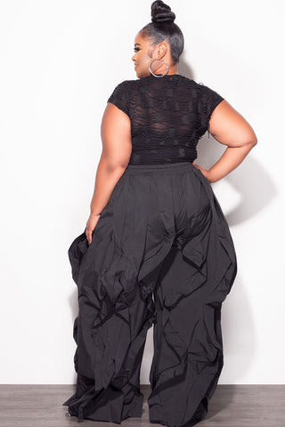 Final Sale Plus Size Short Sleeve Mesh See-Thru Textured Bodysuit in Black