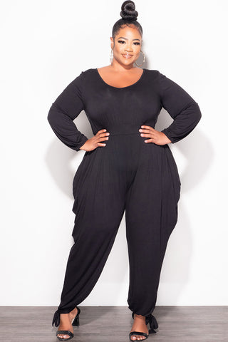 Final Sale Plus Size Harem Jumpsuit with Ankle Ties in Black