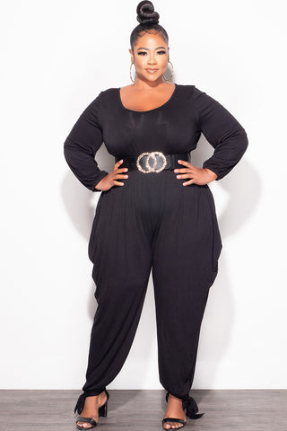 Final Sale Plus Size Harem Jumpsuit with Ankle Ties in Black