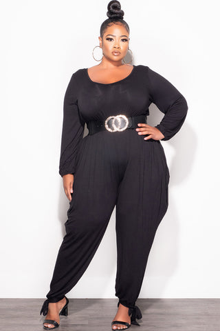 Final Sale Plus Size Harem Jumpsuit with Ankle Ties in Black