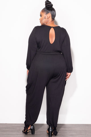 Final Sale Plus Size Harem Jumpsuit with Ankle Ties in Black