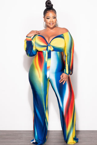 Final Plus Size Front Tie Jumpsuit in Royal Blue, Orange, Green & Yellow