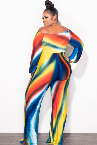 Final Plus Size Front Tie Jumpsuit in Royal Blue, Orange, Green & Yellow