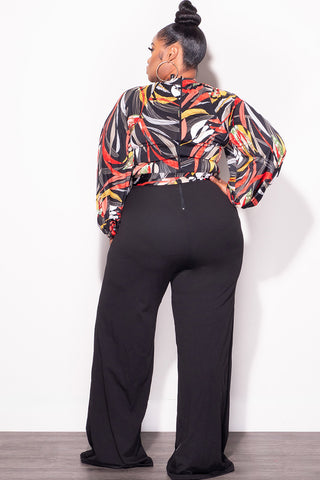 Final Sale Plus Size Colorblock Jumpsuit with Tie in Black
