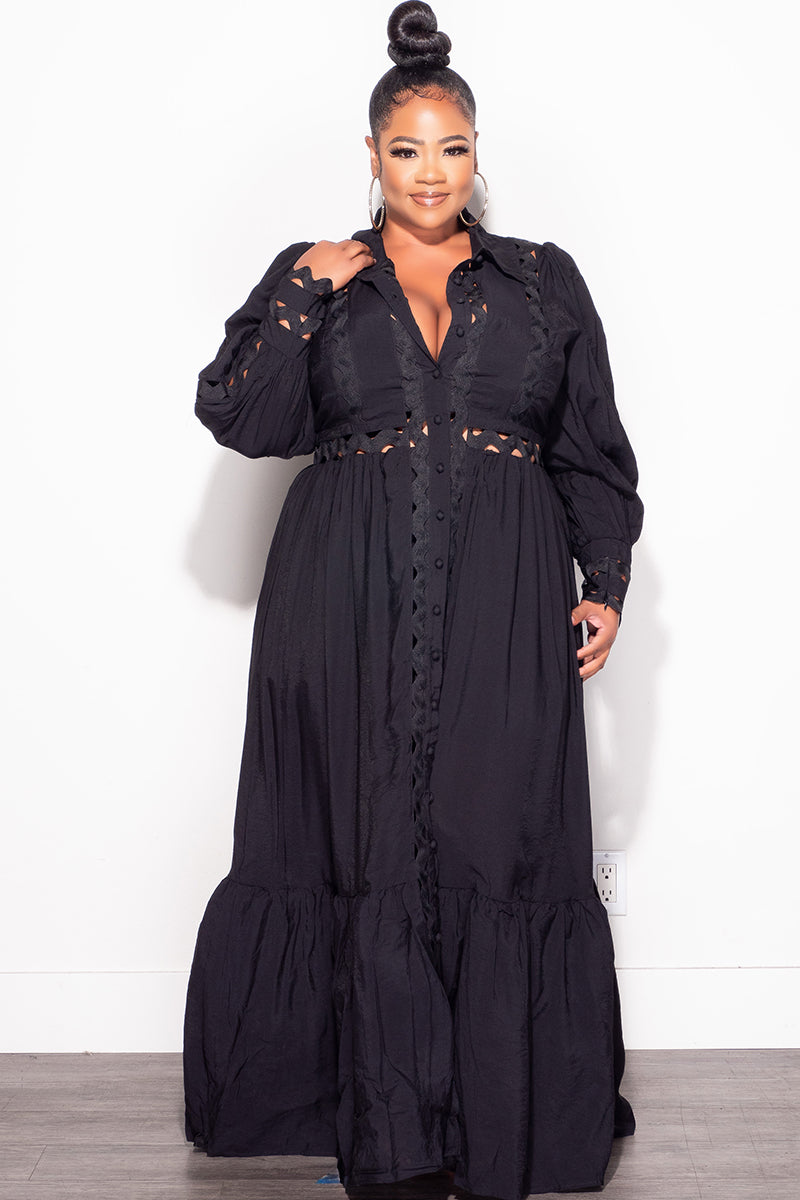 Final Sale Plus Size Eyelet Maxi  Dress in Black