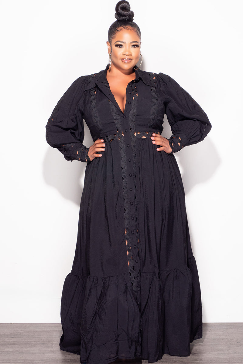 Final Sale Plus Size Eyelet Maxi Dress in Black Chic And Curvy Final Sale Plus Size Eyelet Maxi Dress in Black Chic And Curvy