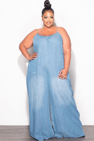 Final Sale Plus Size Sleeveless Chambray Jumpsuit in Denim Color