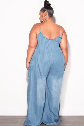 Final Sale Plus Size Sleeveless Chambray Jumpsuit in Denim Color