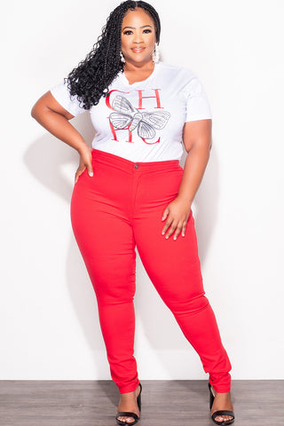 Final Sale Plus Size Butterfly with Pearls Graphic Top in White and Red