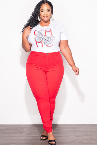 Final Sale Plus Size Butterfly with Pearls Graphic Top in White and Red