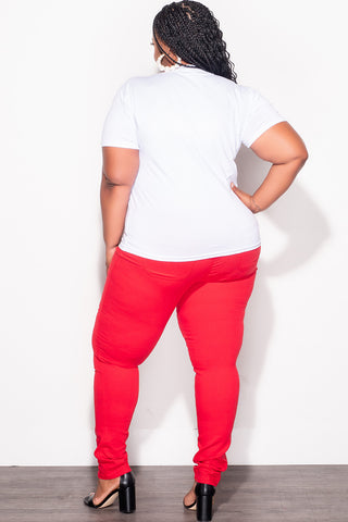 Final Sale Plus Size Butterfly with Pearls Graphic Top in White and Red