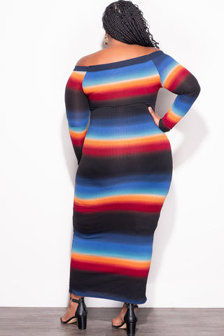 Final Sale Plus Size Off The Shoulder Dress in Black, Teal & Red